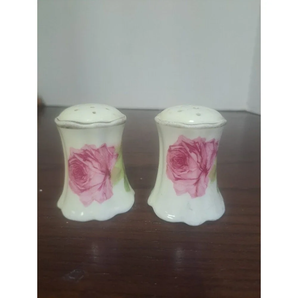 Antique O&EG Royal Austria Rose Pattern Porcelain Salt And Pepper Shaker Set( No